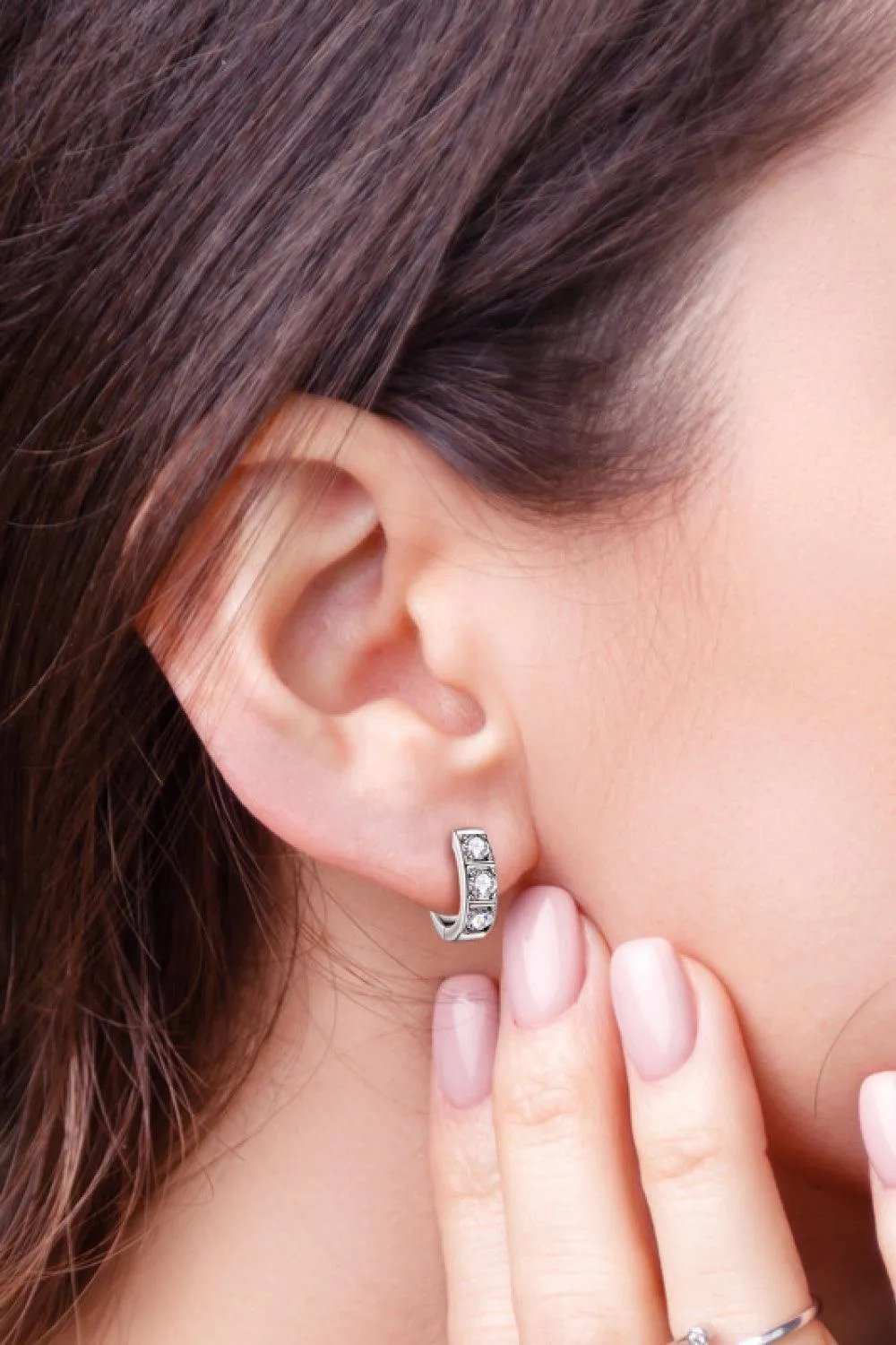 Inlaid Moissanite Huggie Earrings - Trendsi - Flyclothing LLC
