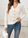 Openwork V-Neck Buttoned Knit Top - Trendsi - Flyclothing LLC