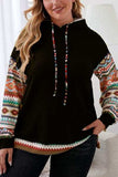 Plus Size Waffle-Knit Geometric Dropped Shoulder Hoodie - Trendsi - Flyclothing LLC