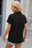 Ruched Johnny Collar Short Sleeve Blouse - Trendsi - Flyclothing LLC