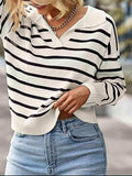 Striped Collared Neck Knit Top - Trendsi - Flyclothing LLC