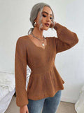 Notched Dropped Shoulder Knit Top - Trendsi - Flyclothing LLC