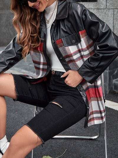 Plaid Button Up Dropped Shoulder Jacket - Trendsi - Flyclothing LLC