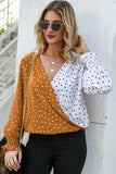 Polka Dot Surplice Neck Lantern Sleeve Blouse - Trendsi - Flyclothing LLC