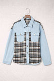 Plaid Pocketed Button Up Denim Jacket - Trendsi - Flyclothing LLC