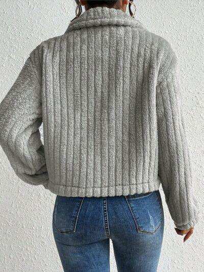 Fuzzy Button Up Collared Neck Jacket - Trendsi - Flyclothing LLC