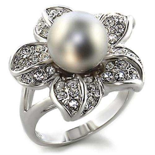 Alamode Rhodium Brass Ring with Synthetic Pearl in Gray - Alamode - Flyclothing LLC