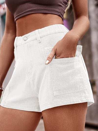 High Waist Denim Shorts with Pockets - Trendsi - Flyclothing LLC