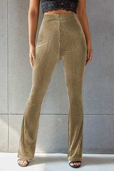 Ribbed High Waist Flare Pants - Trendsi - Flyclothing LLC