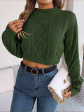 Cable-Knit Round Neck Cropped Sweater - Trendsi - Flyclothing LLC