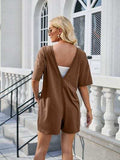 Backless Pocketed Round Neck Half Sleeve Romper - Trendsi - Flyclothing LLC