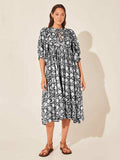 Floral Tie Neck Lantern Sleeve Dress - Trendsi - Flyclothing LLC