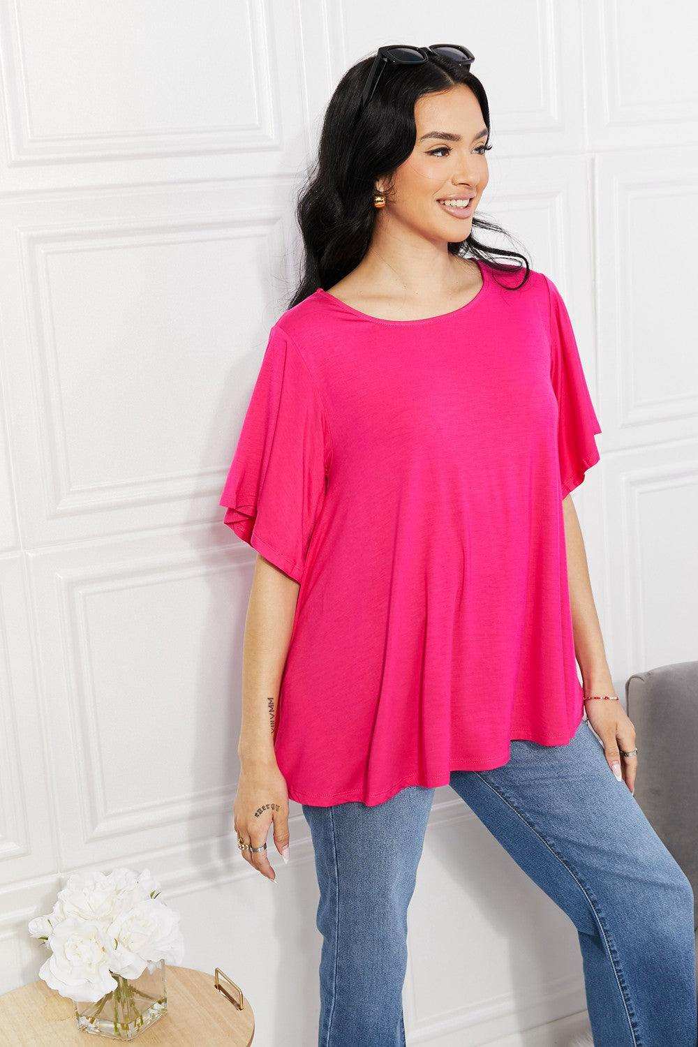 Yelete Full Size More Than Words Flutter Sleeve Top - Trendsi - Flyclothing LLC