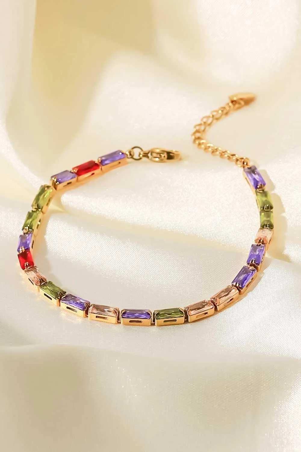 18K Gold Plated Multicolored Cubic Zirconia Bracelet - Trendsi - Flyclothing LLC