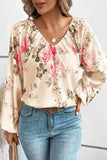 Floral V-Neck Balloon Sleeve Blouse - Trendsi - Flyclothing LLC