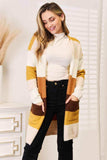 Woven Right Color Block Dropped Shoulder Cardigan - Trendsi - Flyclothing LLC