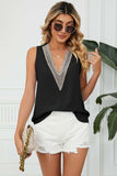 Contrast Trim Plunge Sleeveless Blouse - Trendsi - Flyclothing LLC