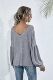 V-Neck Long Sleeve Dropped Shoulder Knit Top - Trendsi - Flyclothing LLC