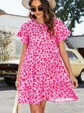 Leopard Short Flounce Sleeve Tiered Dress - Trendsi - Flyclothing LLC