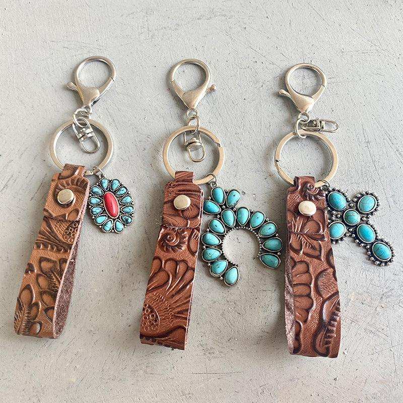 Turquoise Genuine Leather Key Chain - Trendsi - Flyclothing LLC