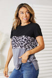 Double Take Leopard Print Color Block Short Sleeve T-Shirt - Trendsi - Flyclothing LLC