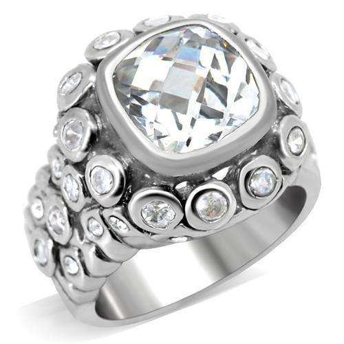 Alamode Rhodium Brass Ring with AAA Grade CZ in Clear - Alamode - Flyclothing LLC