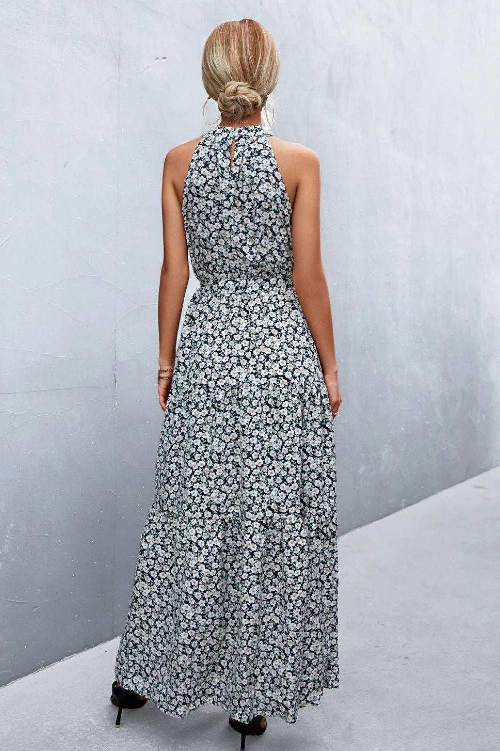 Printed Sleeveless Tie Waist Maxi Dress - Trendsi - Flyclothing LLC