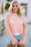 Openwork Round Neck Long Sleeve Knit Top - Trendsi - Flyclothing LLC