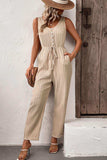 Textured Sleeveless Jumpsuit with Pockets - Trendsi - Flyclothing LLC
