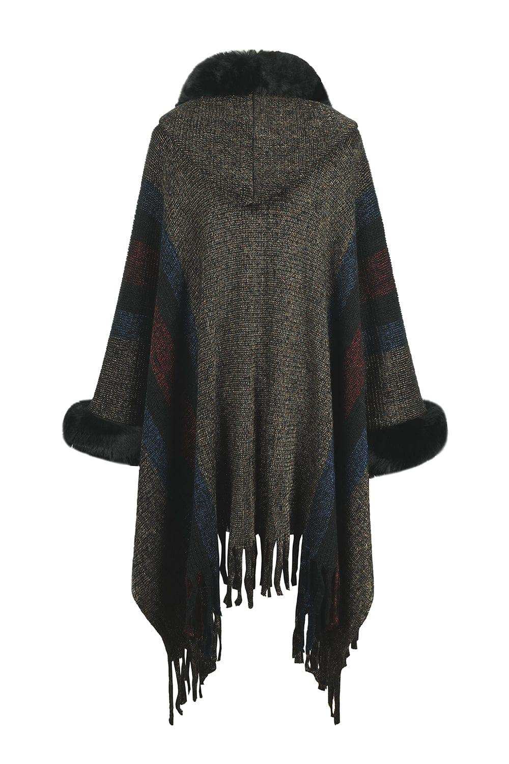 Color Block Fringe Detail Poncho - Trendsi - Flyclothing LLC