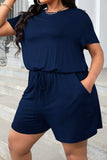 Plus Size Drawstring Waist Romper with Pockets - Trendsi - Flyclothing LLC