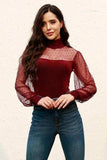 Mesh Long Sleeve Velvet Bodysuit - Trendsi - Flyclothing LLC
