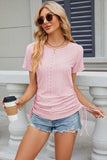 Eyelet Round Neck Short Sleeve T-Shirt - Trendsi - Flyclothing LLC