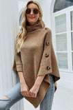 Turtleneck Buttoned Poncho - Trendsi - Flyclothing LLC