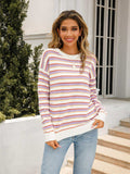 Striped Drop Shoulder Knit Top - Trendsi - Flyclothing LLC