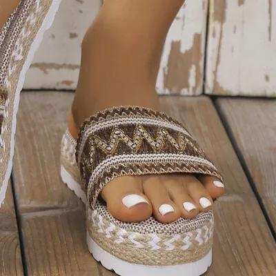 Geometric Weave Platform Sandals - Trendsi - Flyclothing LLC