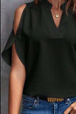 Notched Cold Shoulder Blouse - Trendsi - Flyclothing LLC