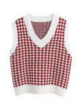 Houndstooth V-Neck Sweater Vet - Trendsi - Flyclothing LLC