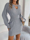 Cable-Knit Cutout Round Neck Slit Sweater - Trendsi - Flyclothing LLC