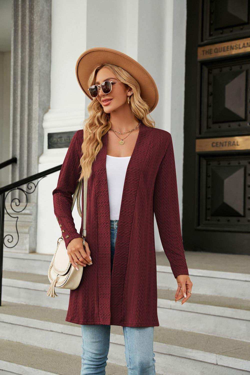 Long Sleeve Open Front Cardigan - Trendsi - Flyclothing LLC
