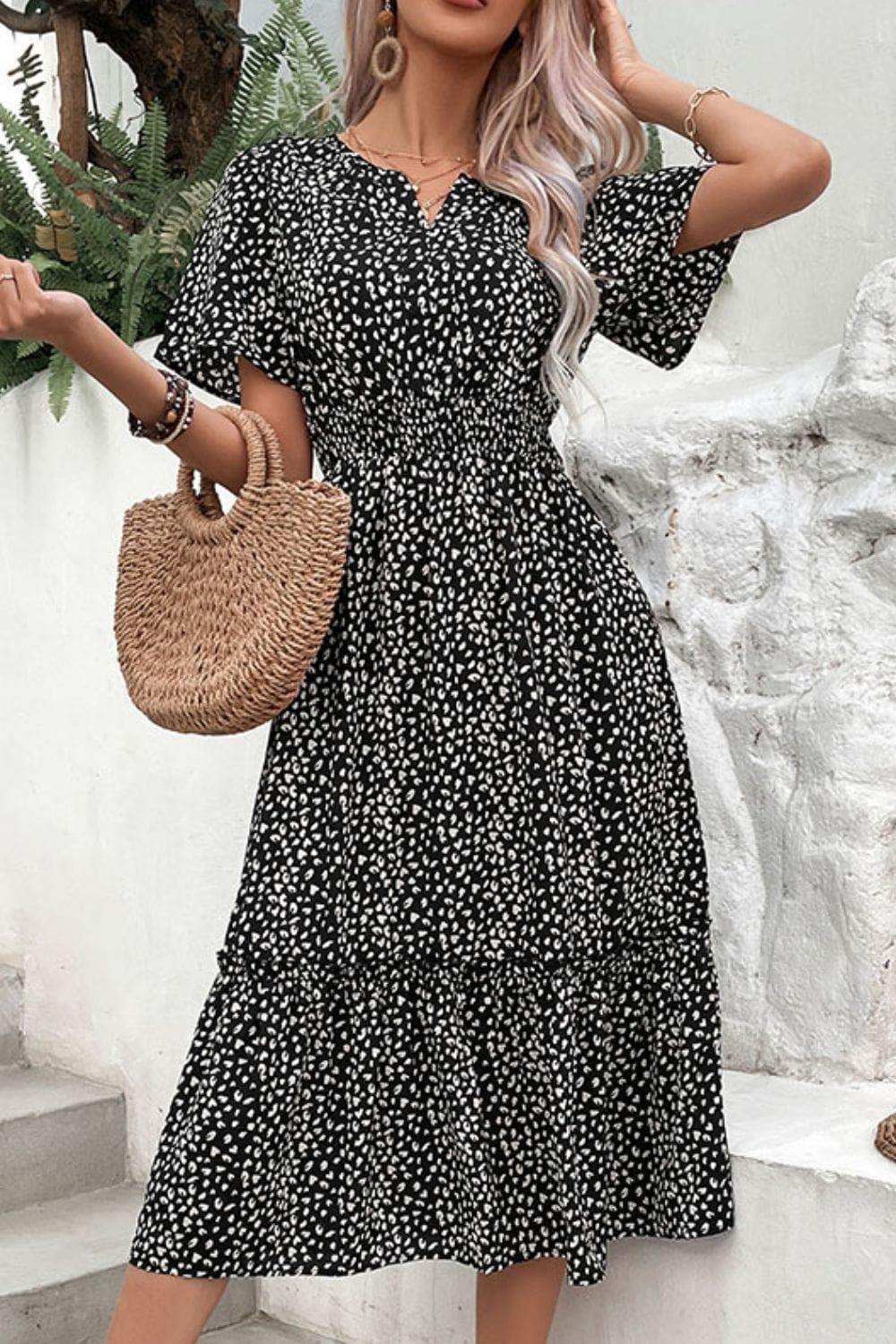 Leopard Print Short Sleeve Midi Dress - Trendsi - Flyclothing LLC