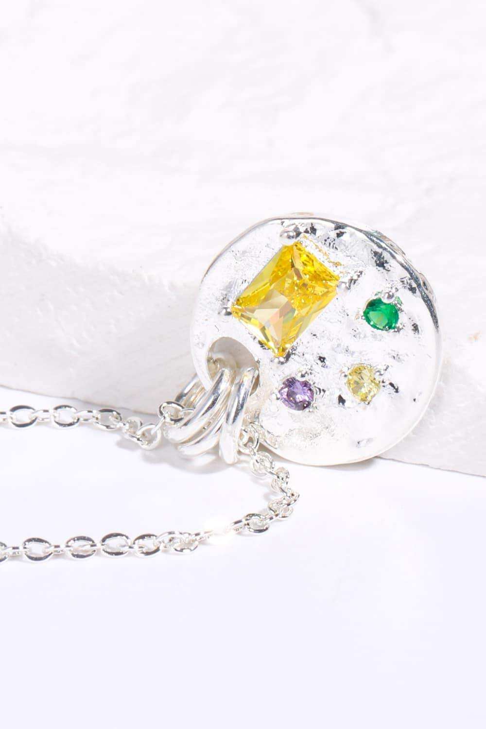 Inlaid Multicolored Zircon Round Pendant Copper Necklace - Trendsi - Flyclothing LLC