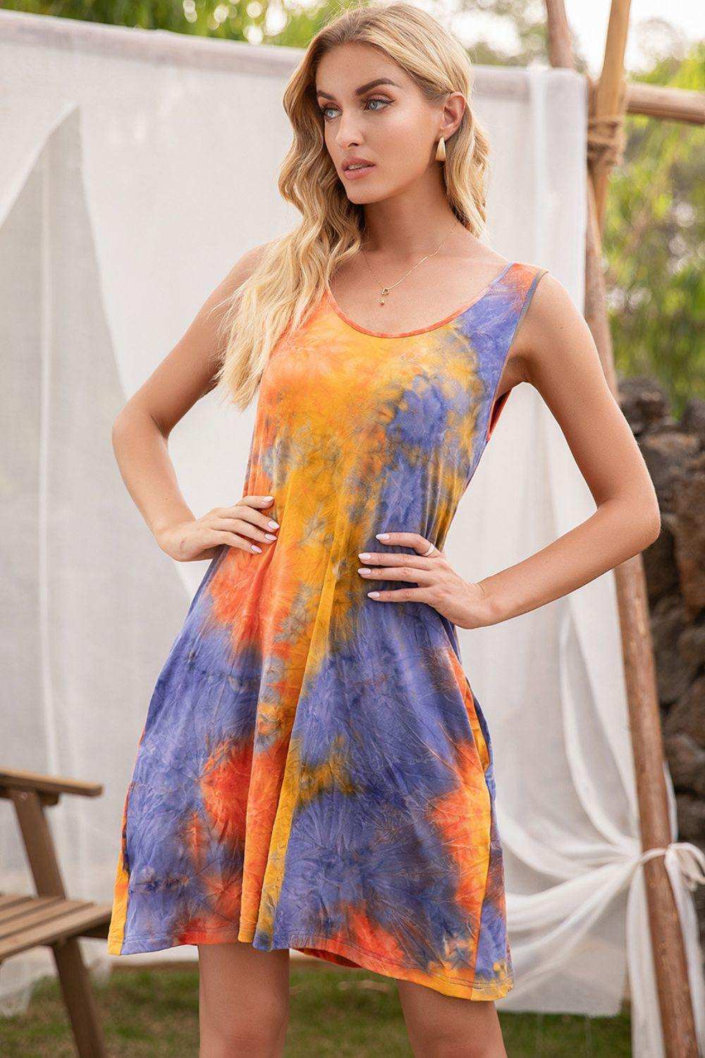 Tie-Dye Sleeveless Dress with Pockets - Trendsi - Flyclothing LLC