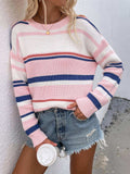 Striped Drop Shoulder Round Neck Pullover Sweater - Trendsi - Flyclothing LLC