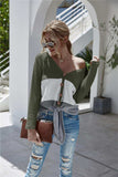 Twisted Waffle-knit Color Block Buttoned Blouse - Trendsi - Flyclothing LLC