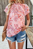 Printed Ruffled Mock Neck Blouse - Trendsi - Flyclothing LLC