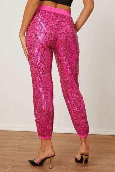 Sequin Drawstring Pants with Pockets - Trendsi - Flyclothing LLC