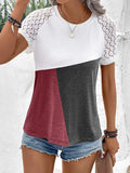 Color Block Raglan Sleeve Round Neck Tee - Trendsi - Flyclothing LLC