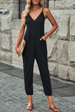 Spaghetti Strap Deep V Jumpsuit with Pockets - Trendsi - Flyclothing LLC