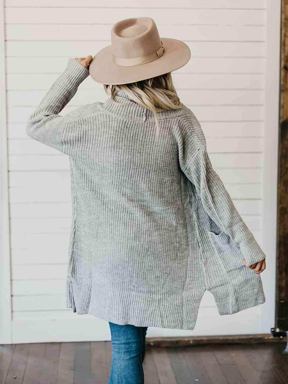 High-Low Open Front Cardigan with Pockets - Trendsi - Flyclothing LLC